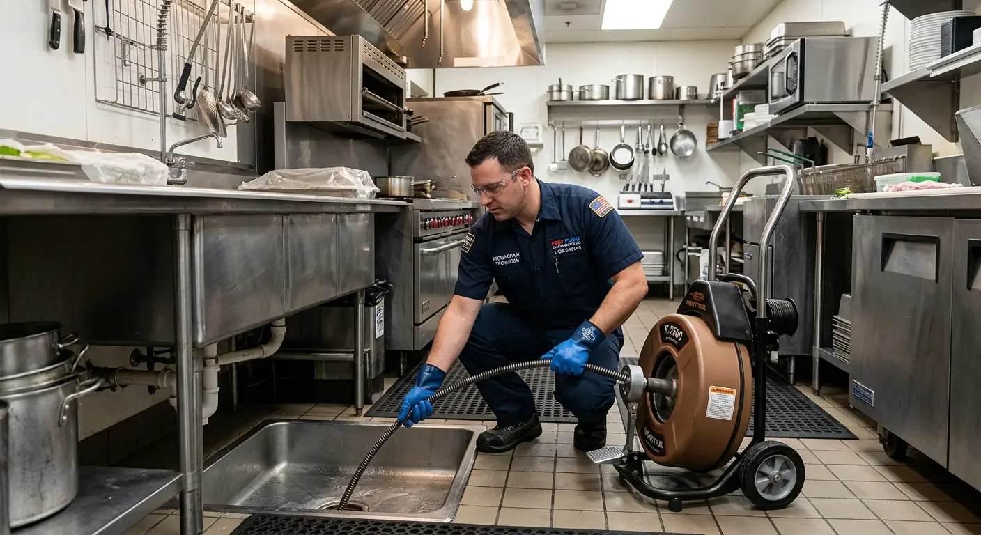 Commercial drain cleaning service in a restaurant kitchen in Casselberry